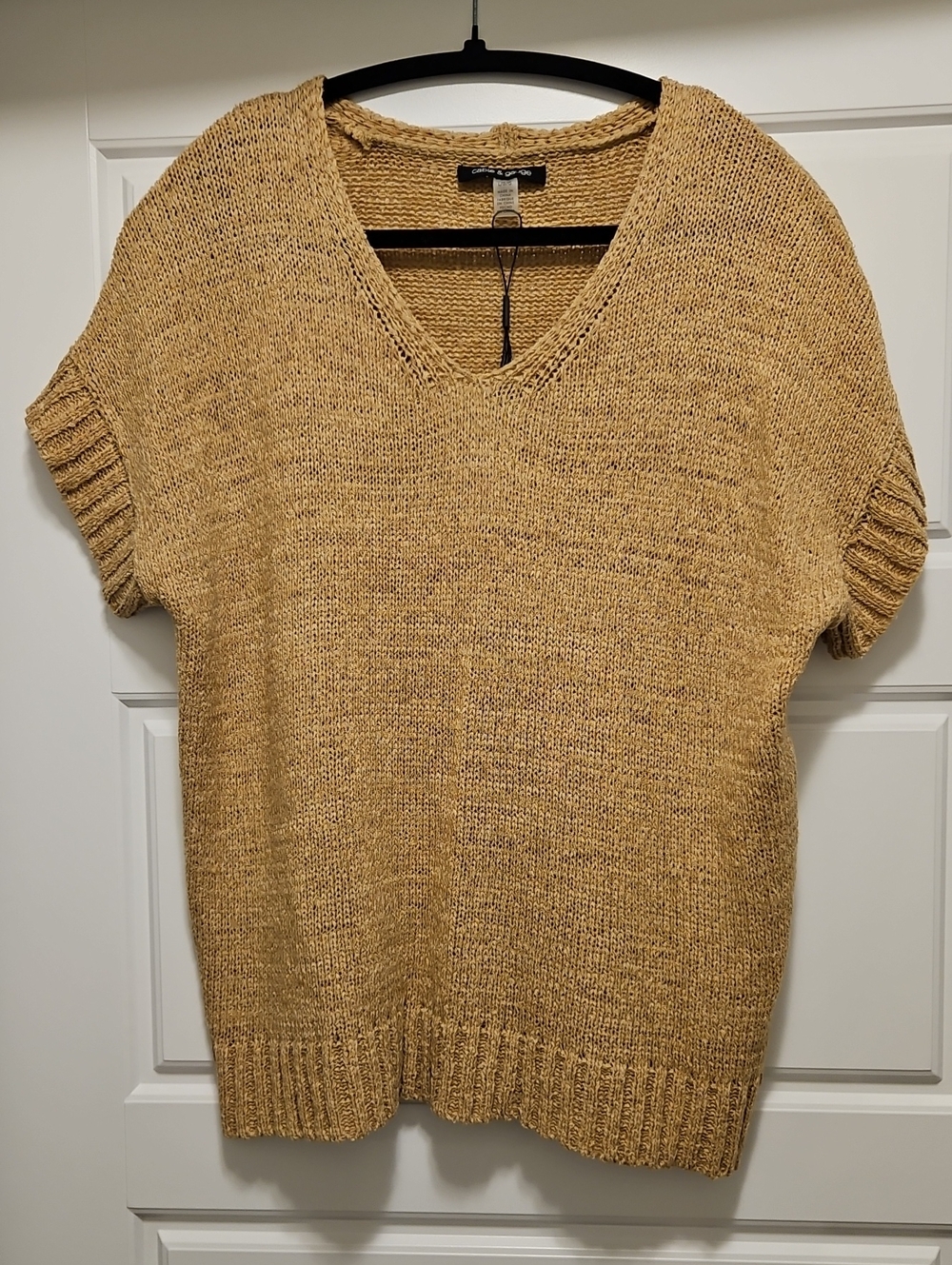 Cable & Gauge Tan Short Sleeve V-Neck Sweater
